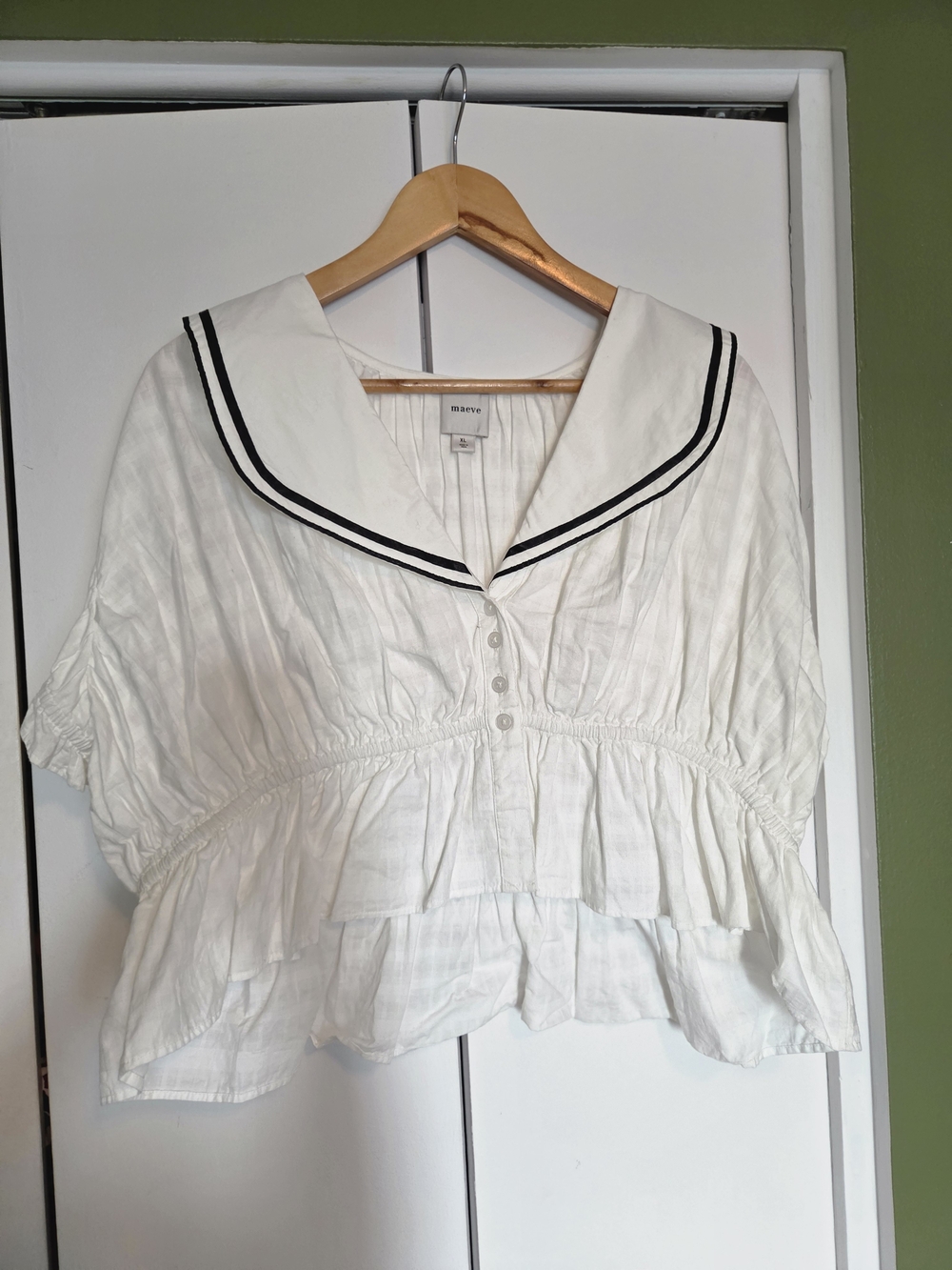 Maeve White Peplum Sailor Collar Crop Top Anthropologie